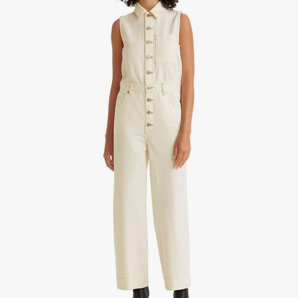 Levi’s White Denim Sleeveless Jumpsuit / Overalls